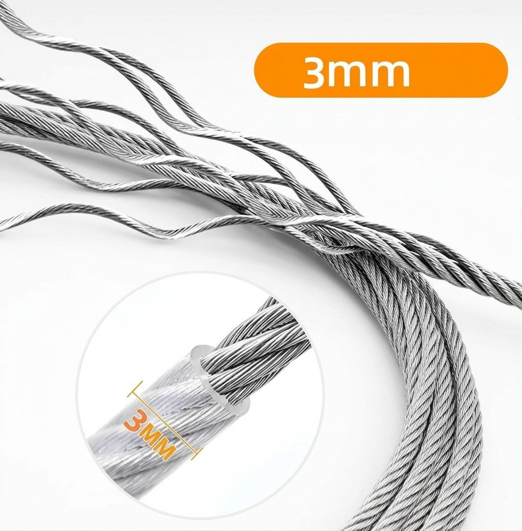 5 Meters Heavy Duty 4mm PVC Coated Steel Clothesline Wire Ideal for Home Use, Adjustable U-Clamps, Rustproof Anti-Sag, with Carabiner Hooks (Wall Hooks Not Included)