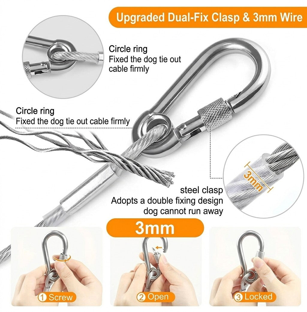 5 Meters Heavy Duty 4mm PVC Coated Steel Clothesline Wire Ideal for Home Use, Adjustable U-Clamps, Rustproof Anti-Sag, with Carabiner Hooks (Wall Hooks Not Included)
